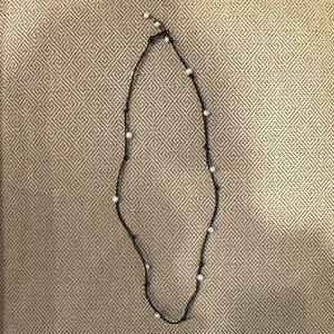 Pearl and Braided Leather Long Necklace